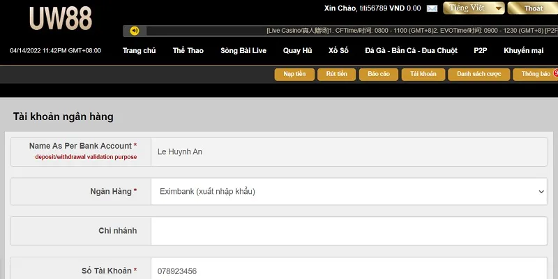Rút tiền UW88